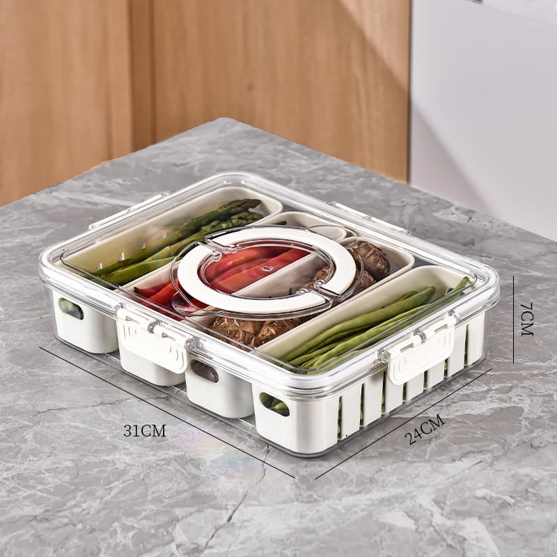 Kitchen Gadget Compartments Divided Serving Tray With Lid Veggie Tray Portable Snack Box Food Container For Biscuits Candy Fruits Nuts - alternate view